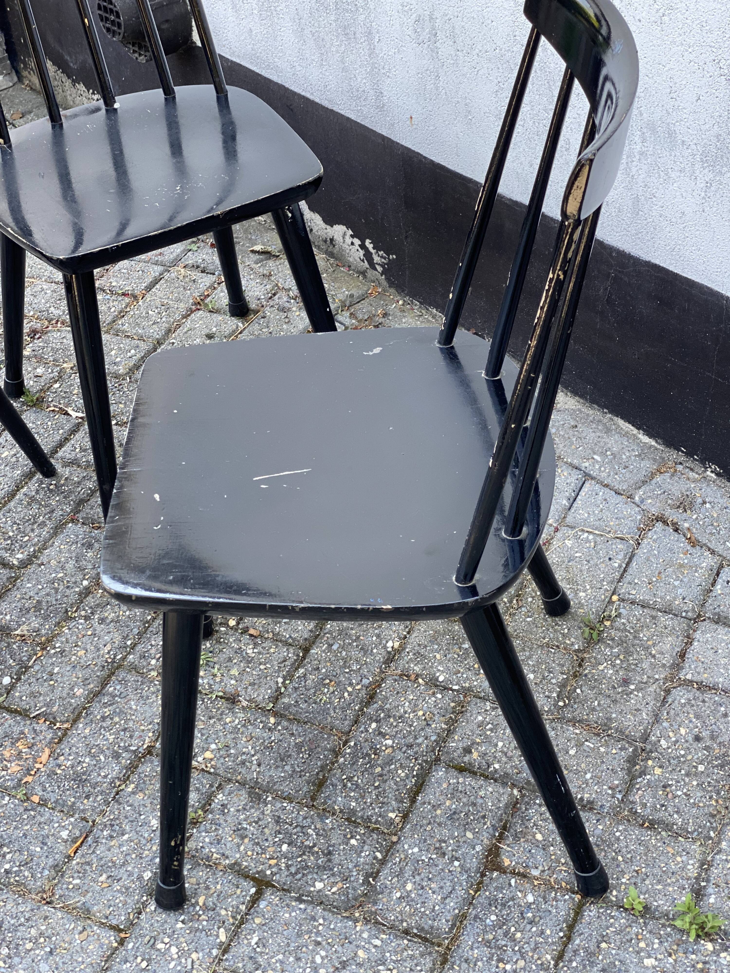 Set of 4 black laquered dining chairs