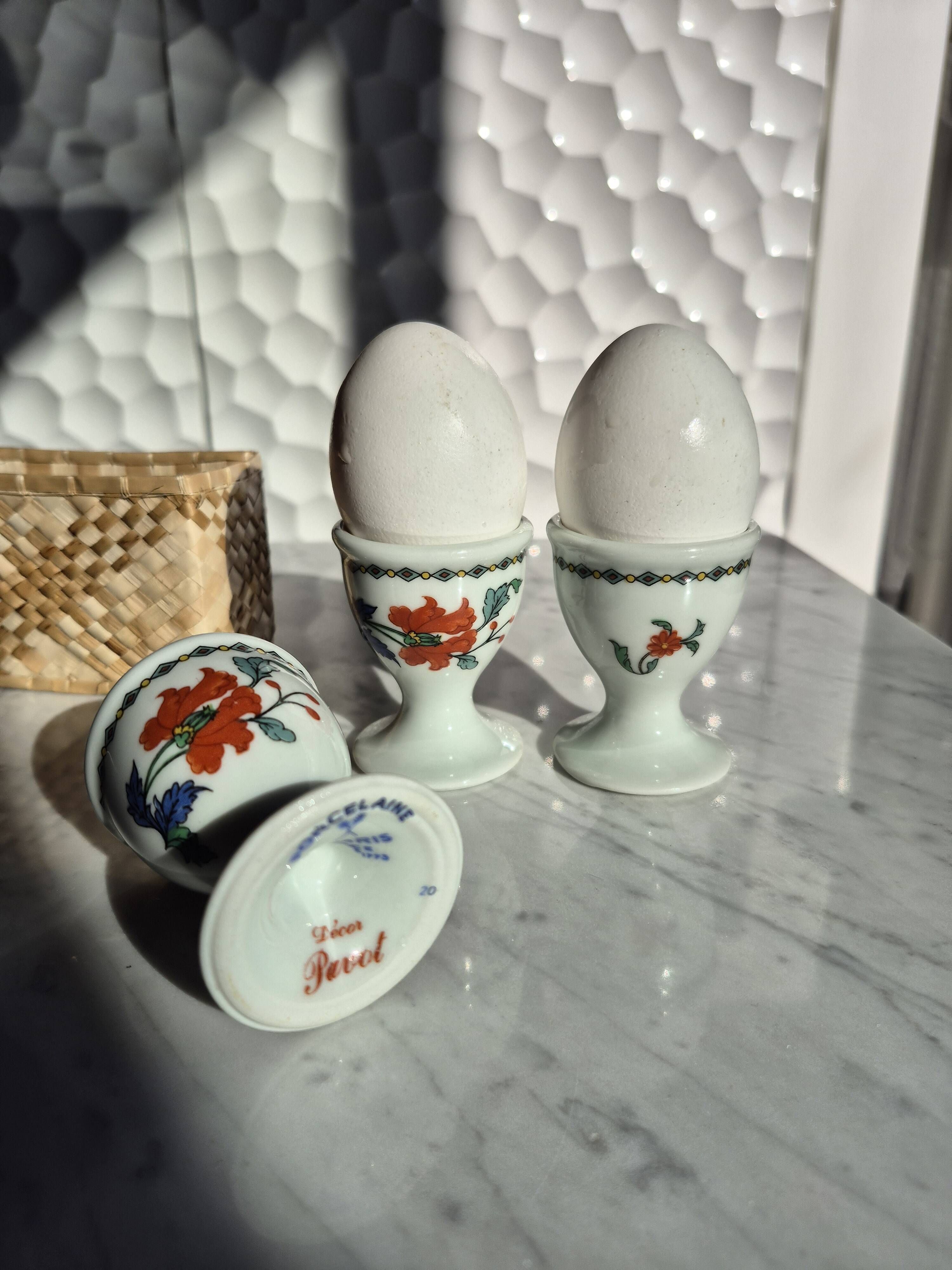Vintage porcelain egg cup trio from Paris – Poppy & basket decor