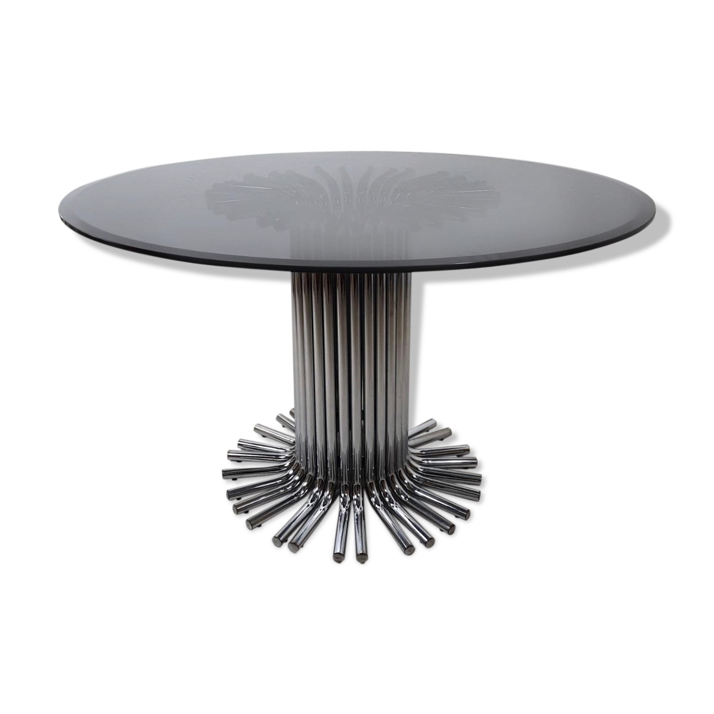 Table des années 70, acier et cristal,