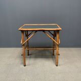 Bamboo side table with mirror top from France, 1940s