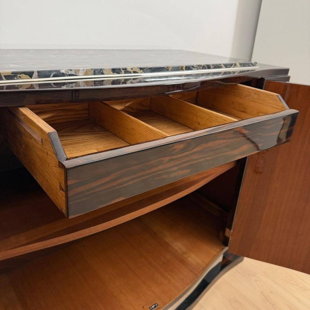 Art Deco Sideboard in Macassar, Marble & Chrome, France, 1930