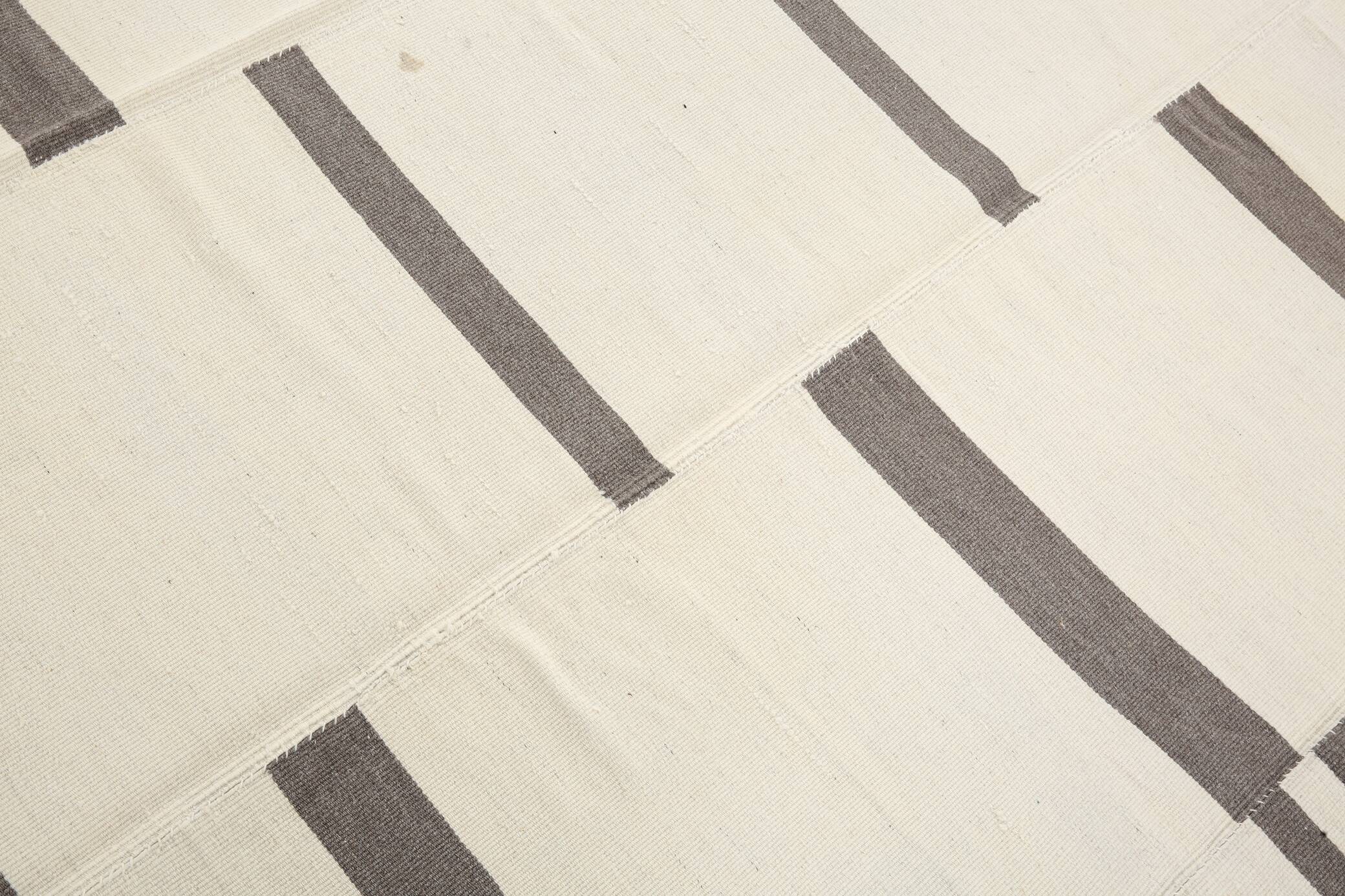 7x9 Grey & Beige Anatolian Flatweave Kilim Rug, 225x276 Cm