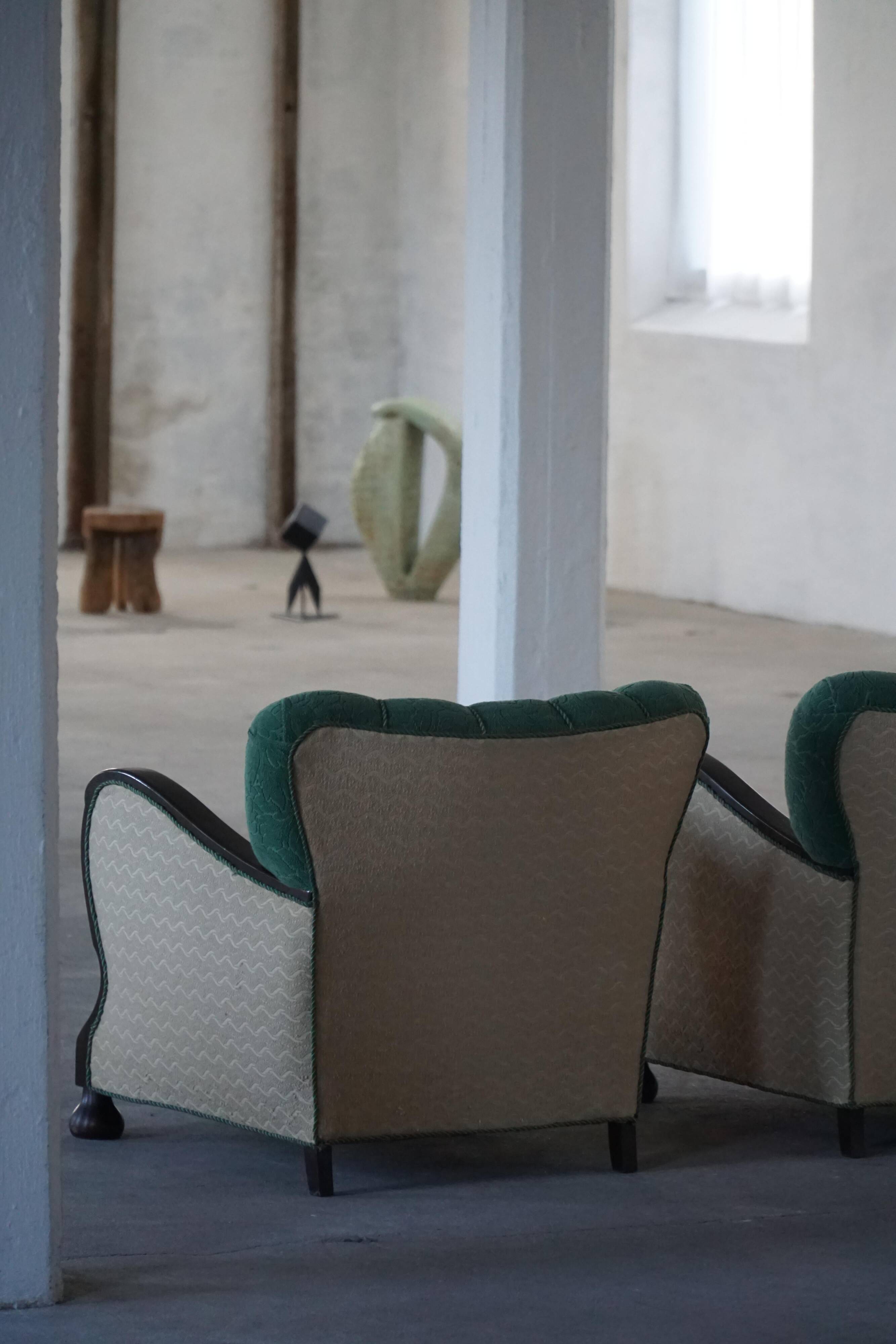 Pair of Art Deco lounge chairs, made by a Danish cabinetmaker, 1940s.