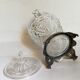 Antique glass compotier on metal stand