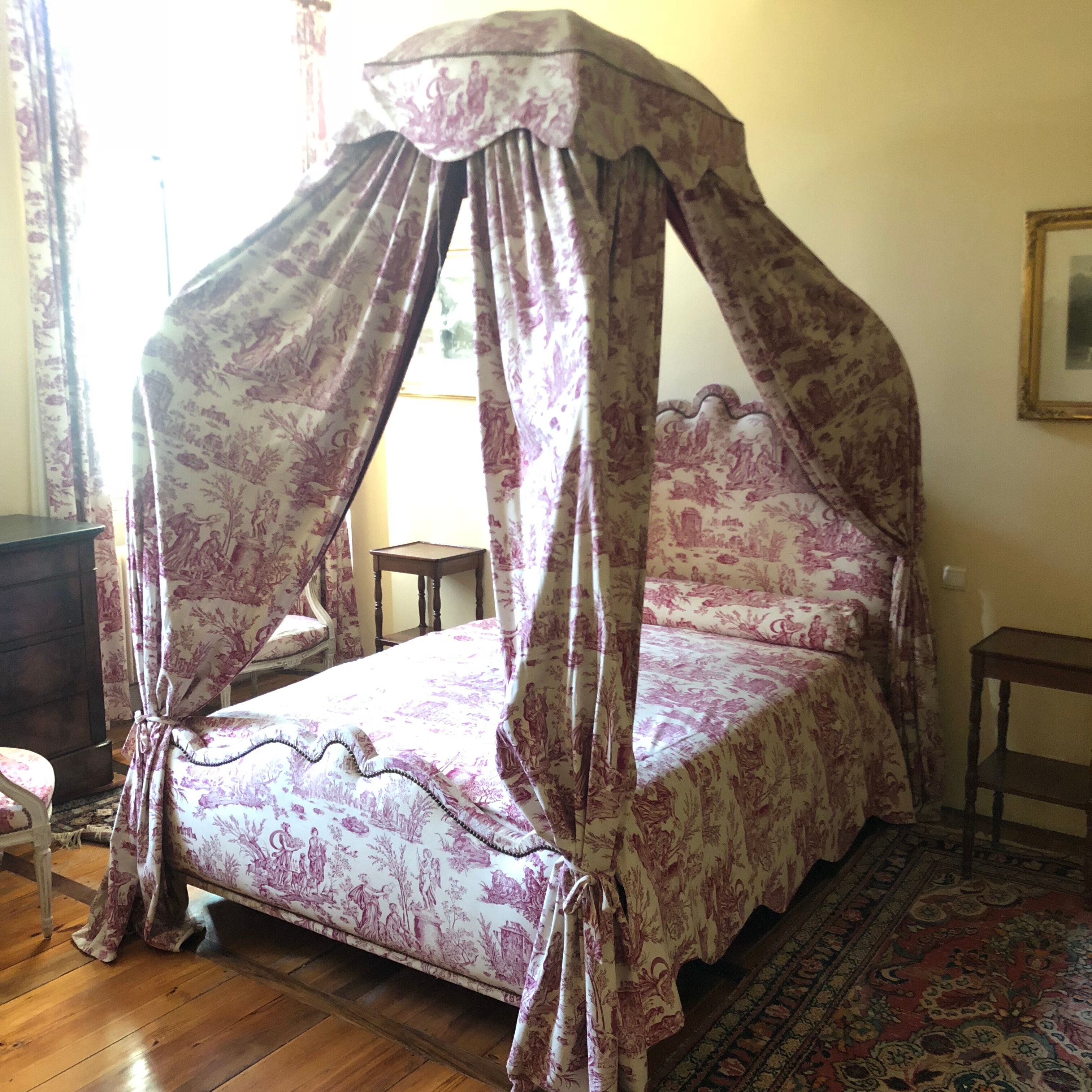 Bed in Polish canopy canvas of Jouy Louis XVI style