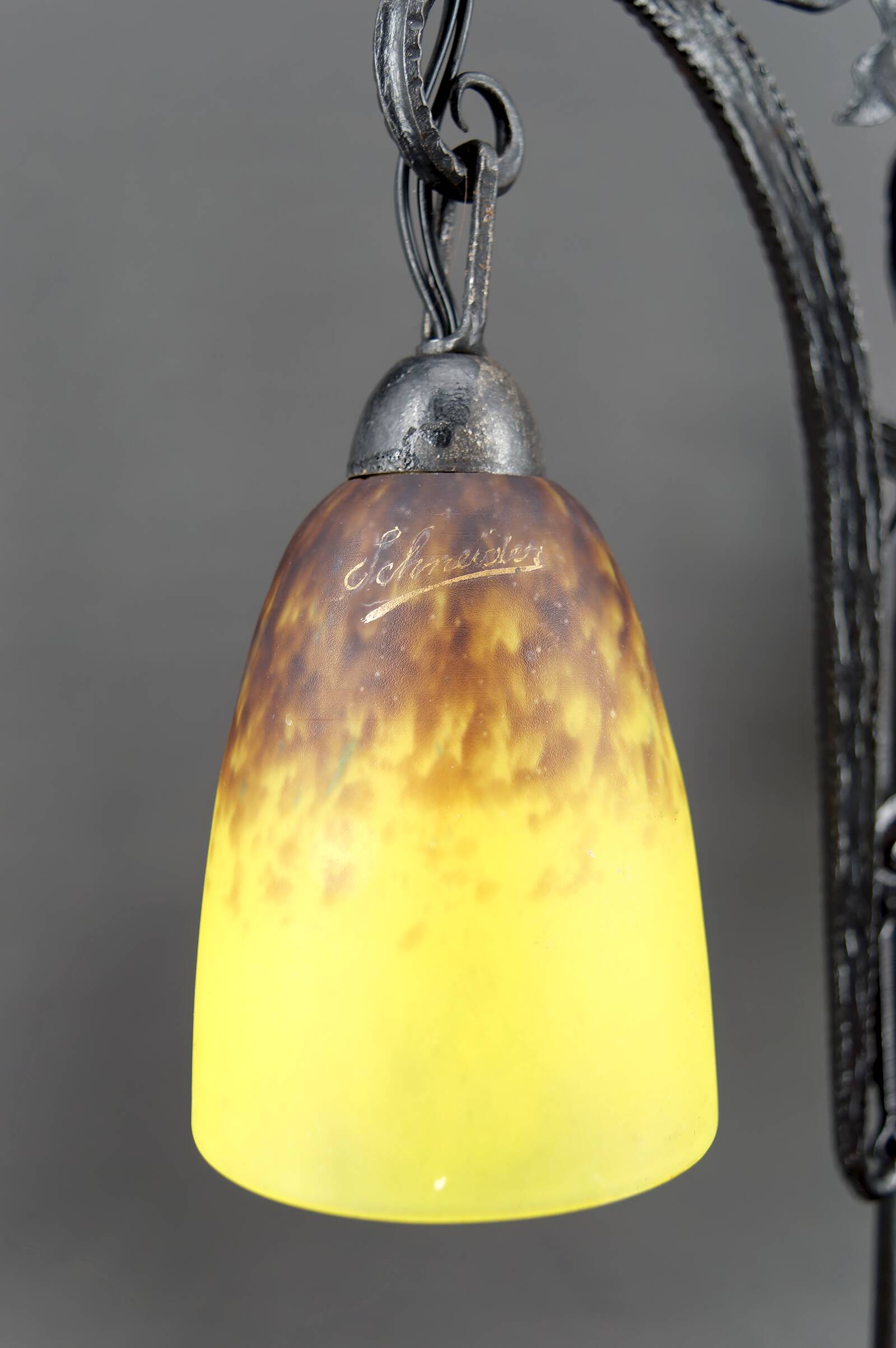 Important Double-Headed Lamp, Wrought Iron by Schneider, France, c. 1920