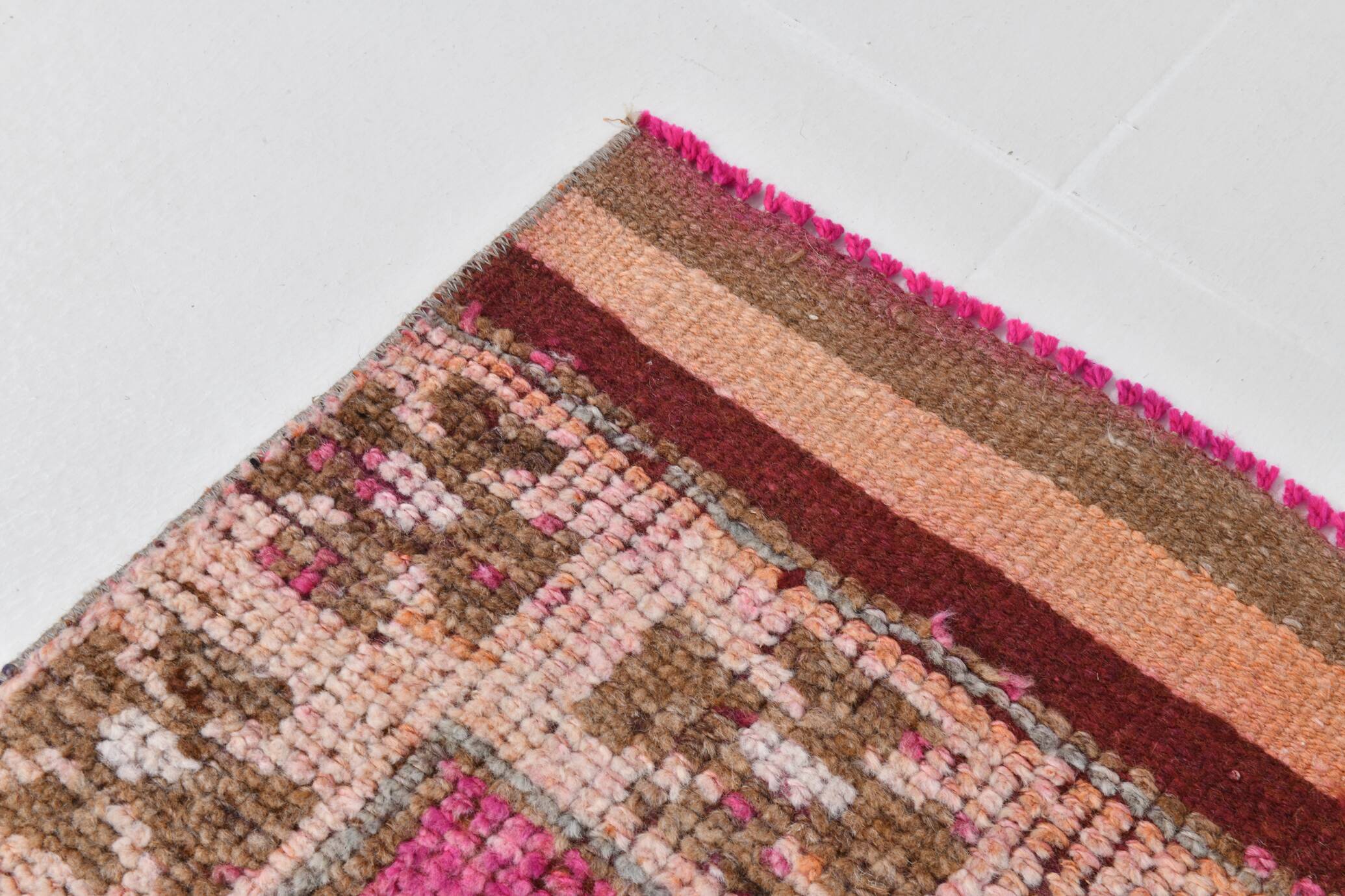 3x11 Vintage Pink & Brown Turkish Runner Rug, 87x339Cm