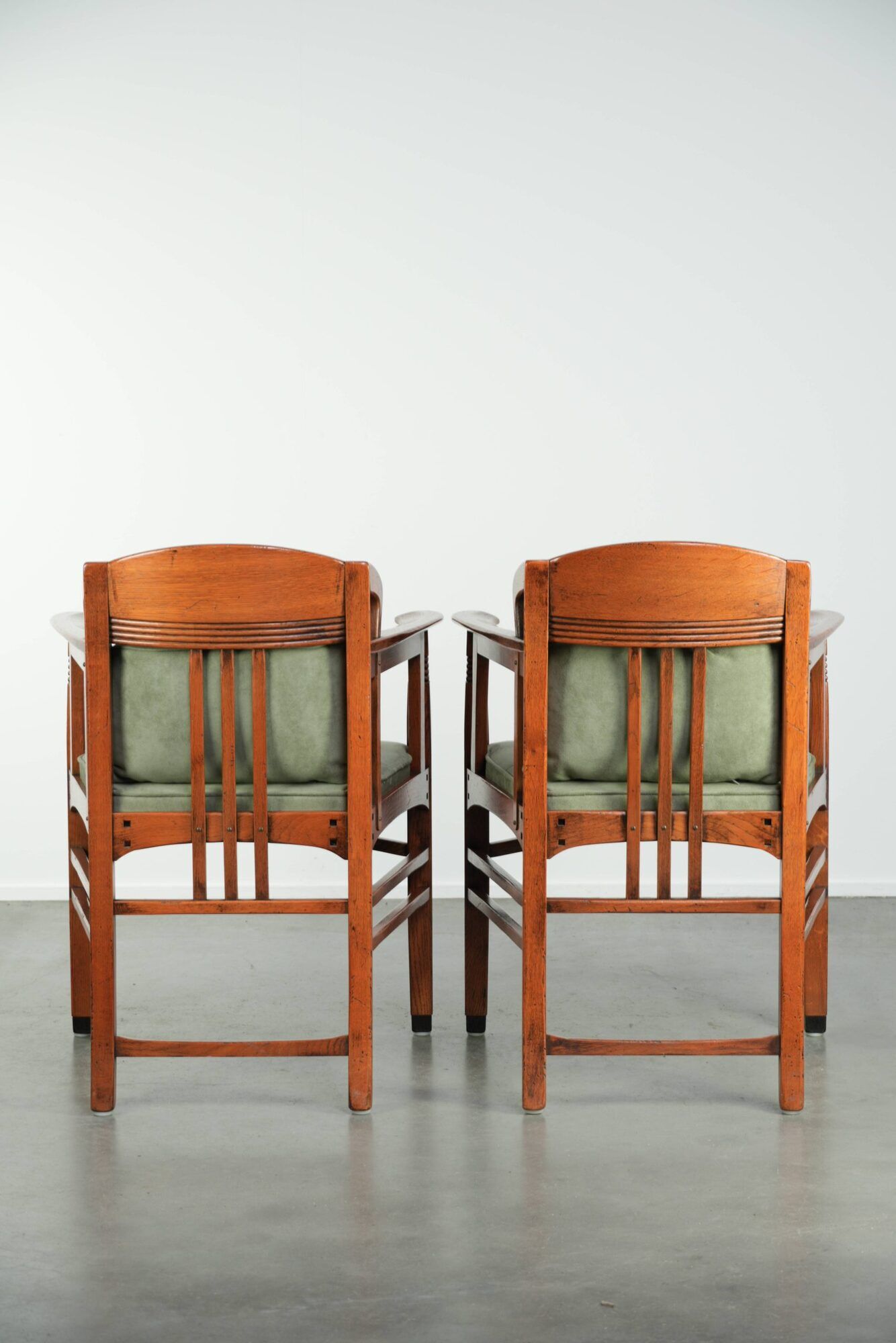 Set of 2 Art Nouveau/Jugendstil dining chairs with suede upholstery