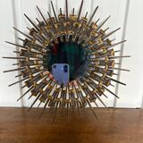 Brutalist round wrought iron mirror from the 60s/70s