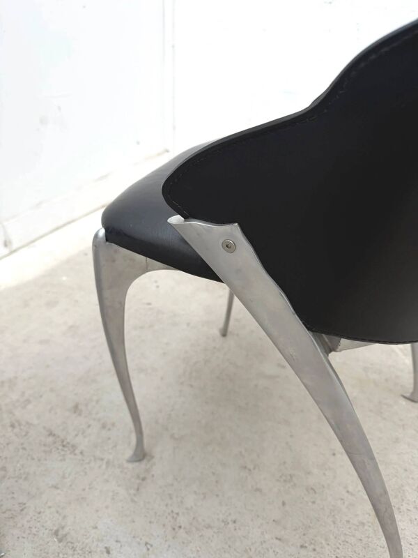Ensemble de 4 chaises de Bernard Dequet pour Protis France Design en fonte aluminium et cuir, France 1980