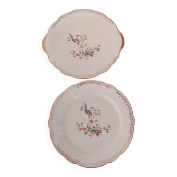 Vintage serving dish duo Réal Opalor Export – bird design
