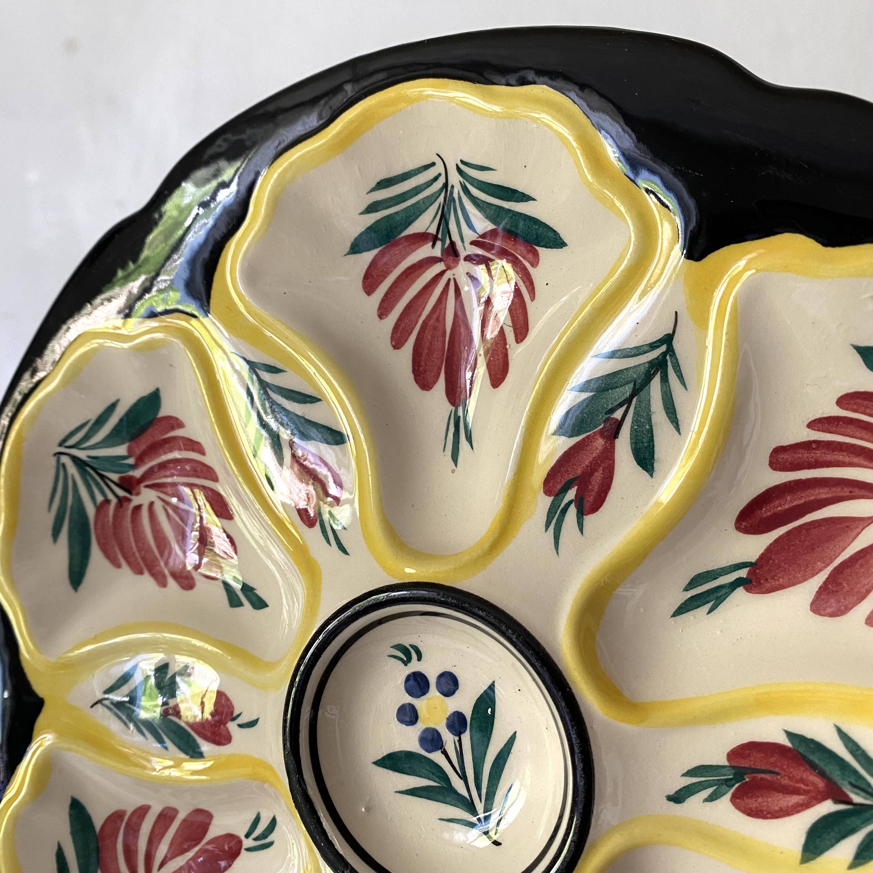 Hand-painted HB Quimper oyster plate