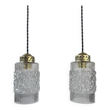 Pair of antique vintage glass pendant lights