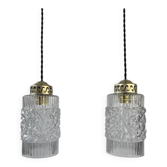 Pair of antique vintage glass pendant lights