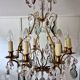 Brass cage chandelier and crystal pendants with 8 lights and 79 pendants