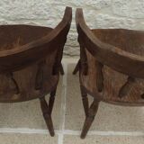 4 solid wood western-style "smoker's chairs" made of oak