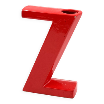 Space age red Z letter ceramic solifleur vase, Marcel Radureau France 1970