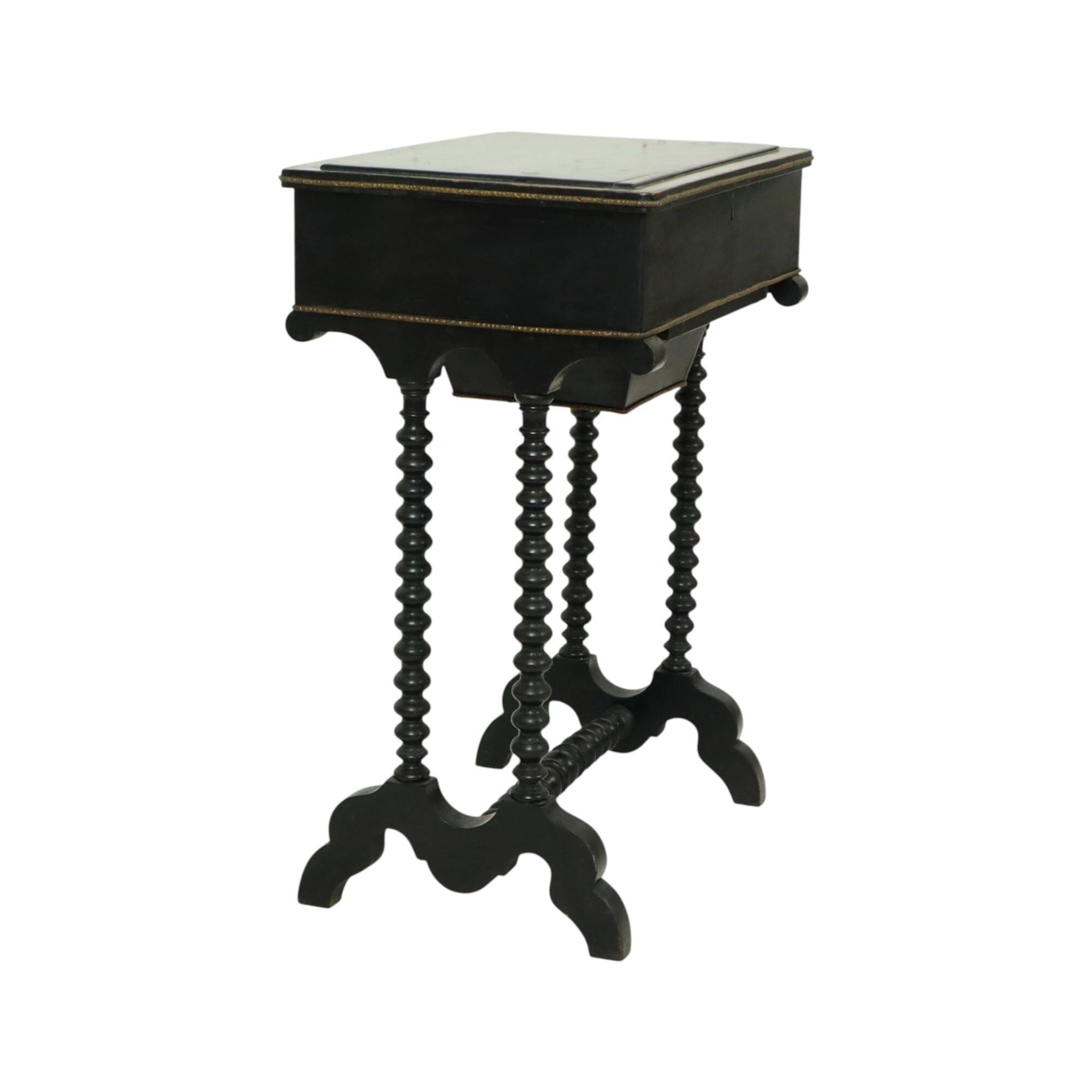 Table de couture antique laquée noire, table d'appoint en acajou, 19e siècle.