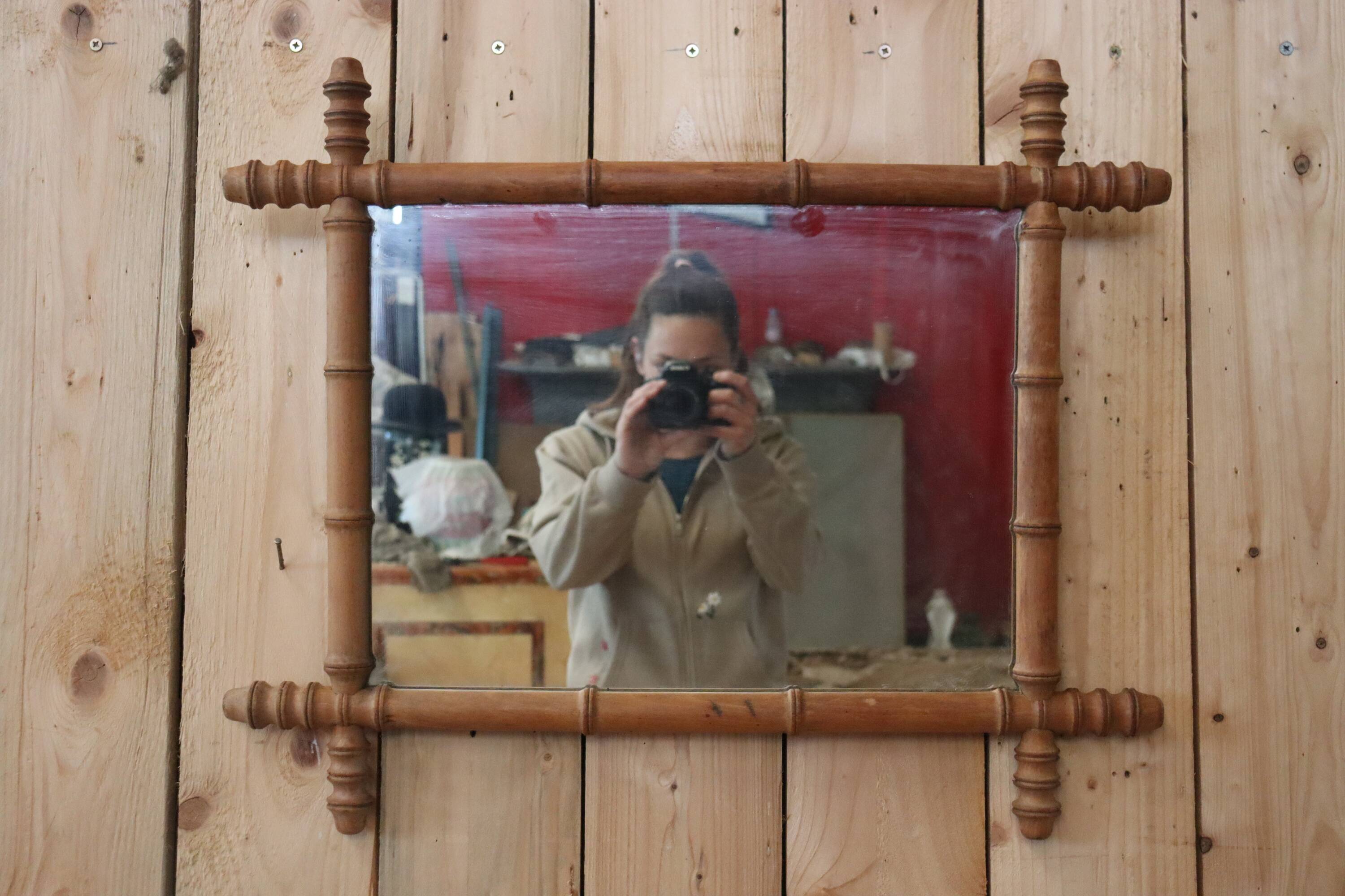 Turned wooden barber mirror 1900