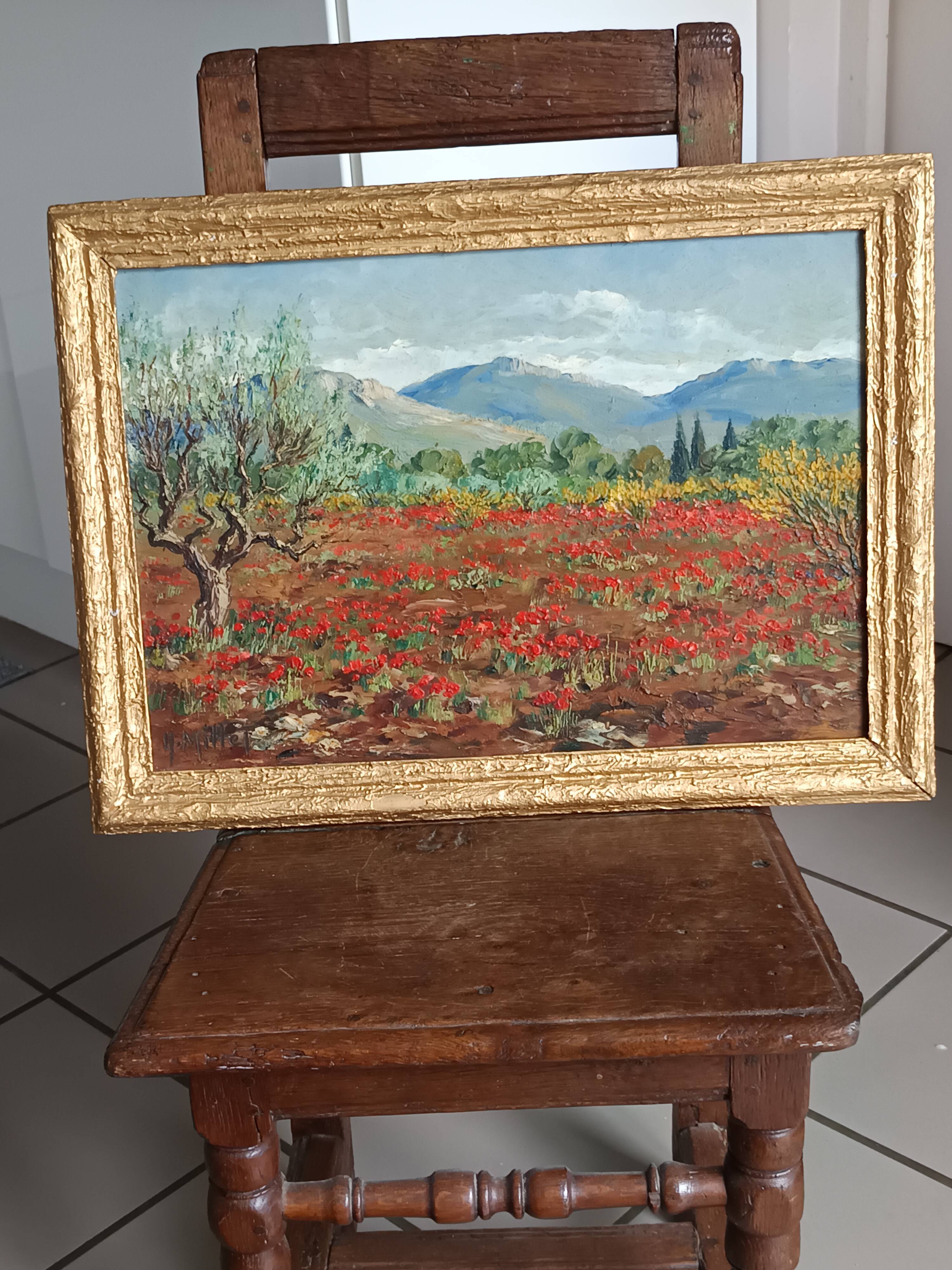 Old painting oil on panel Provençal landscape signed Henri Millet