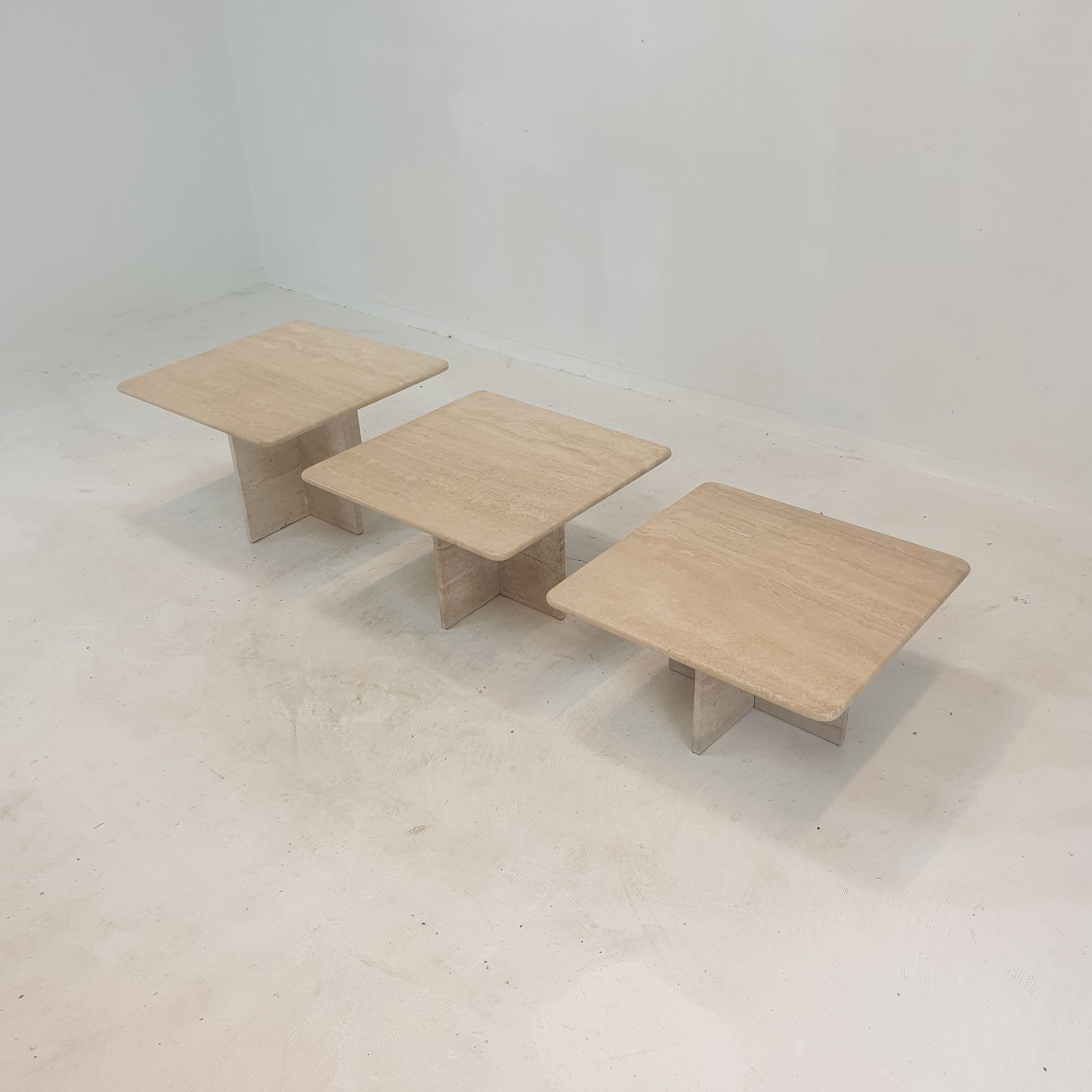 Set of 3 italian travertine coffee or side tables, 1980s