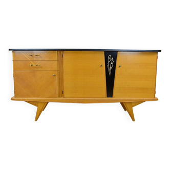 Blond Oak Sideboard & Compass Feet 1950/1960