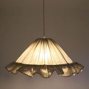 Suspension Emilia, pleated lampshade with frills, olive stripes