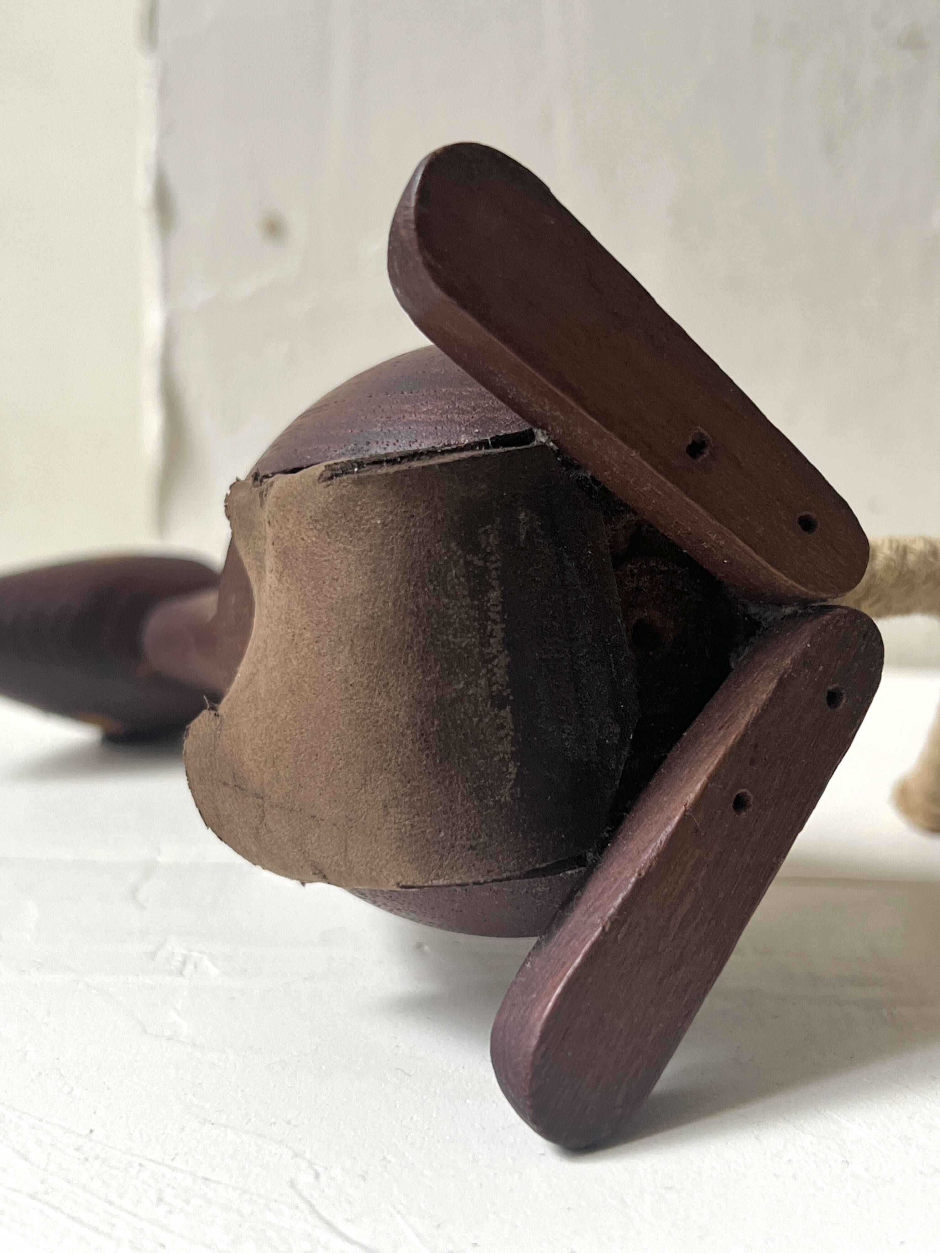 Teak wood kangaroo sculpture & genuine leather, Damemark design 1970