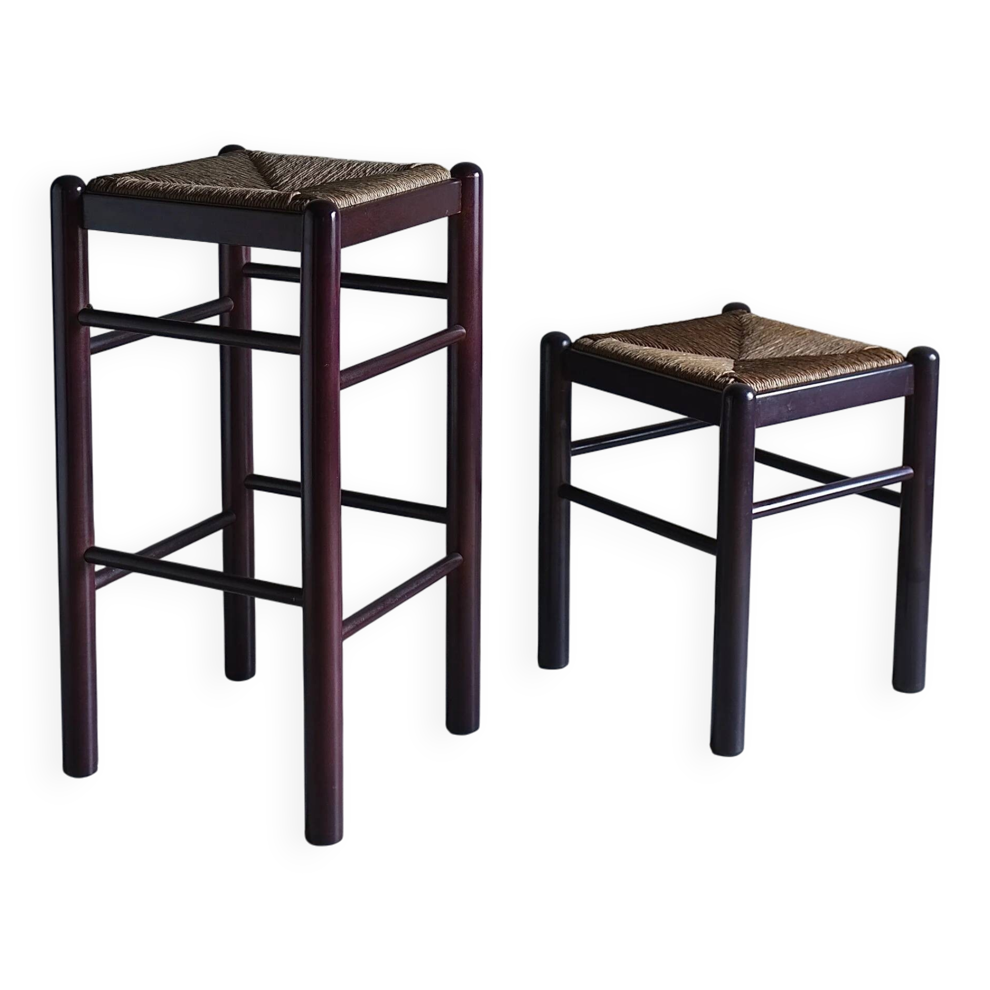 Vintage stool and bar stool with rush seats | Italy | 1970s