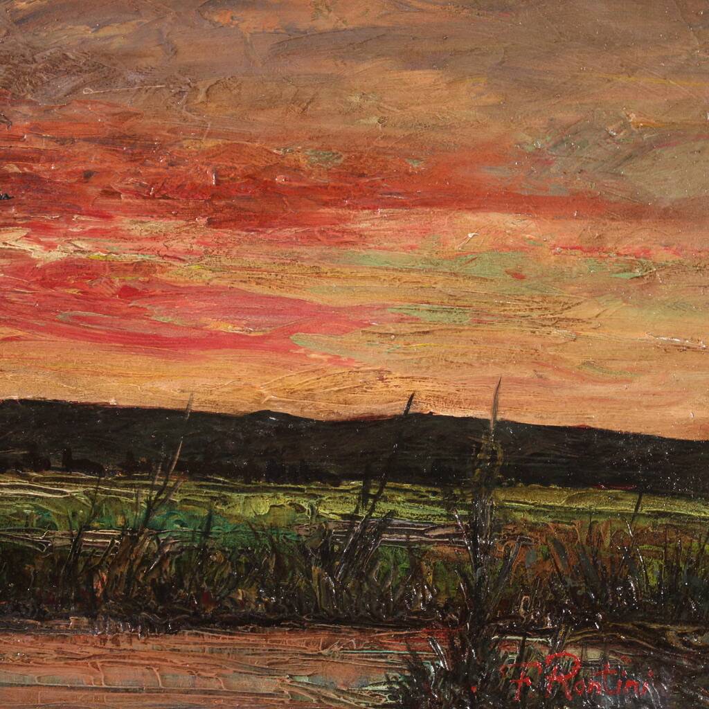 Peinture de paysage signée F. Rontini, années 1940.