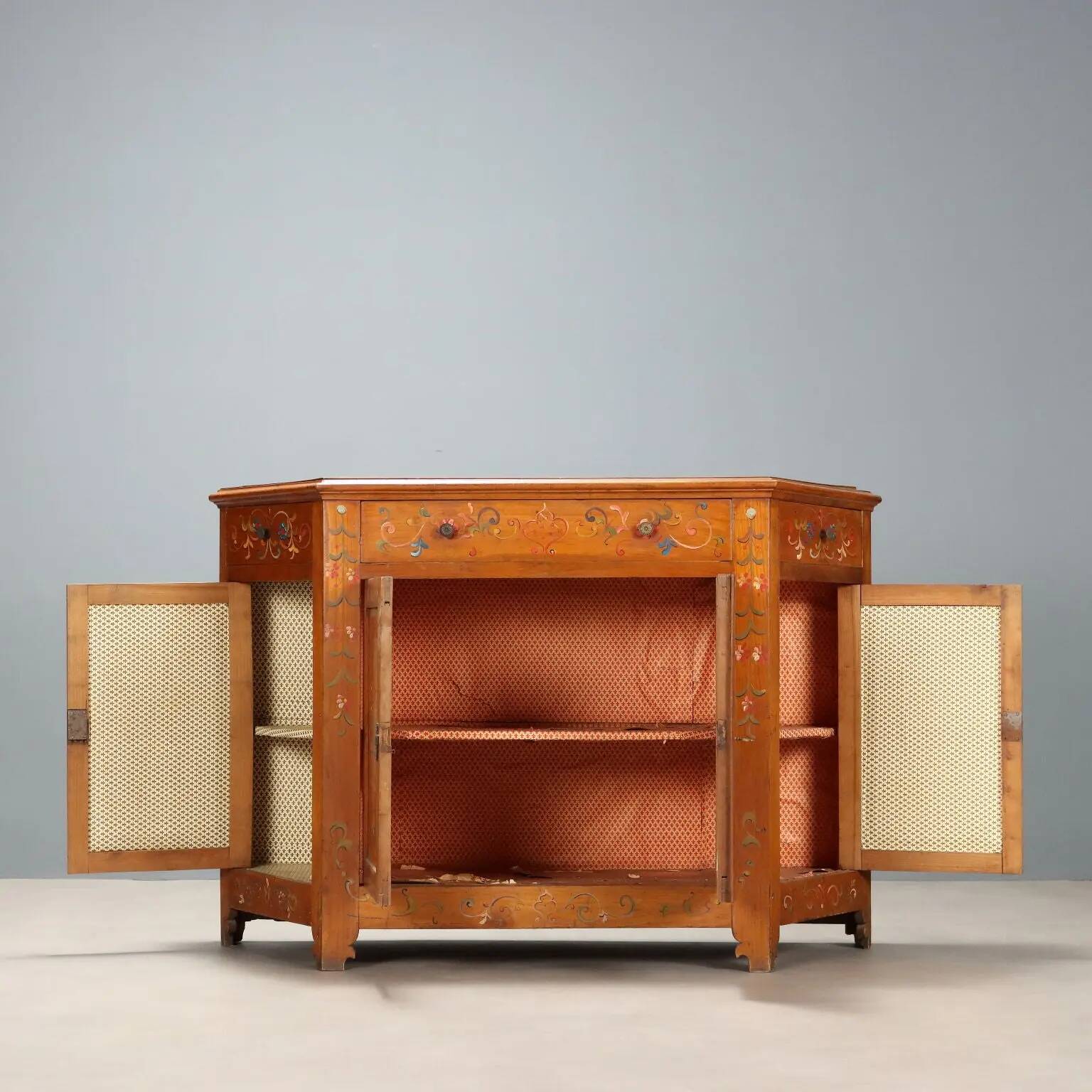 Buffet d’angle ancien en bois de cerisier avec tiroirs, Italie, XIXe siècle
