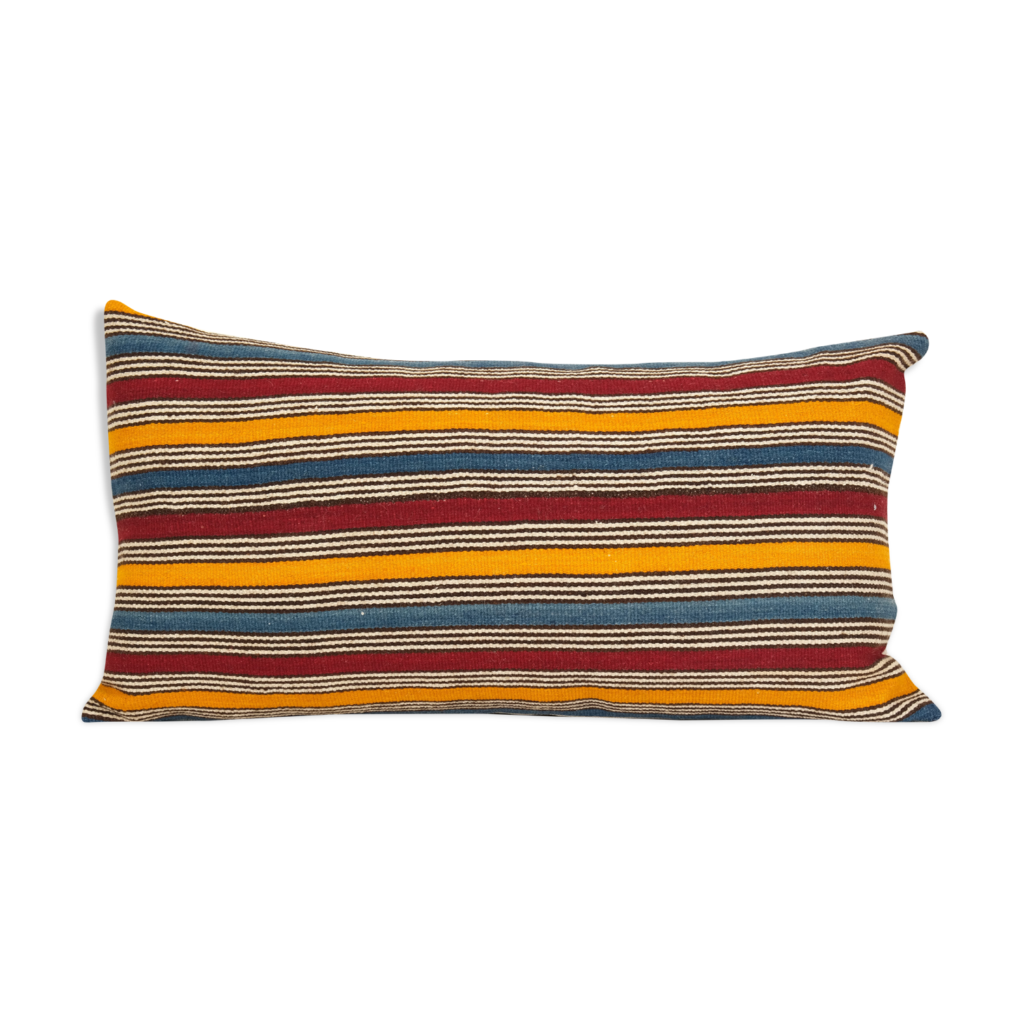 Queen boho woven bedding kilim pillow cover, oversize striped turkish lumbar cushion with anatolian