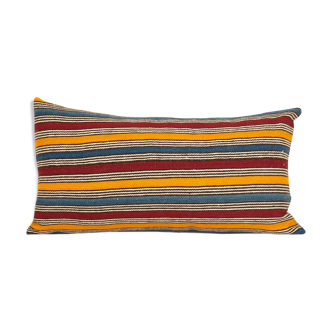 Queen boho woven bedding kilim pillow cover, oversize striped turkish lumbar cushion with anatolian