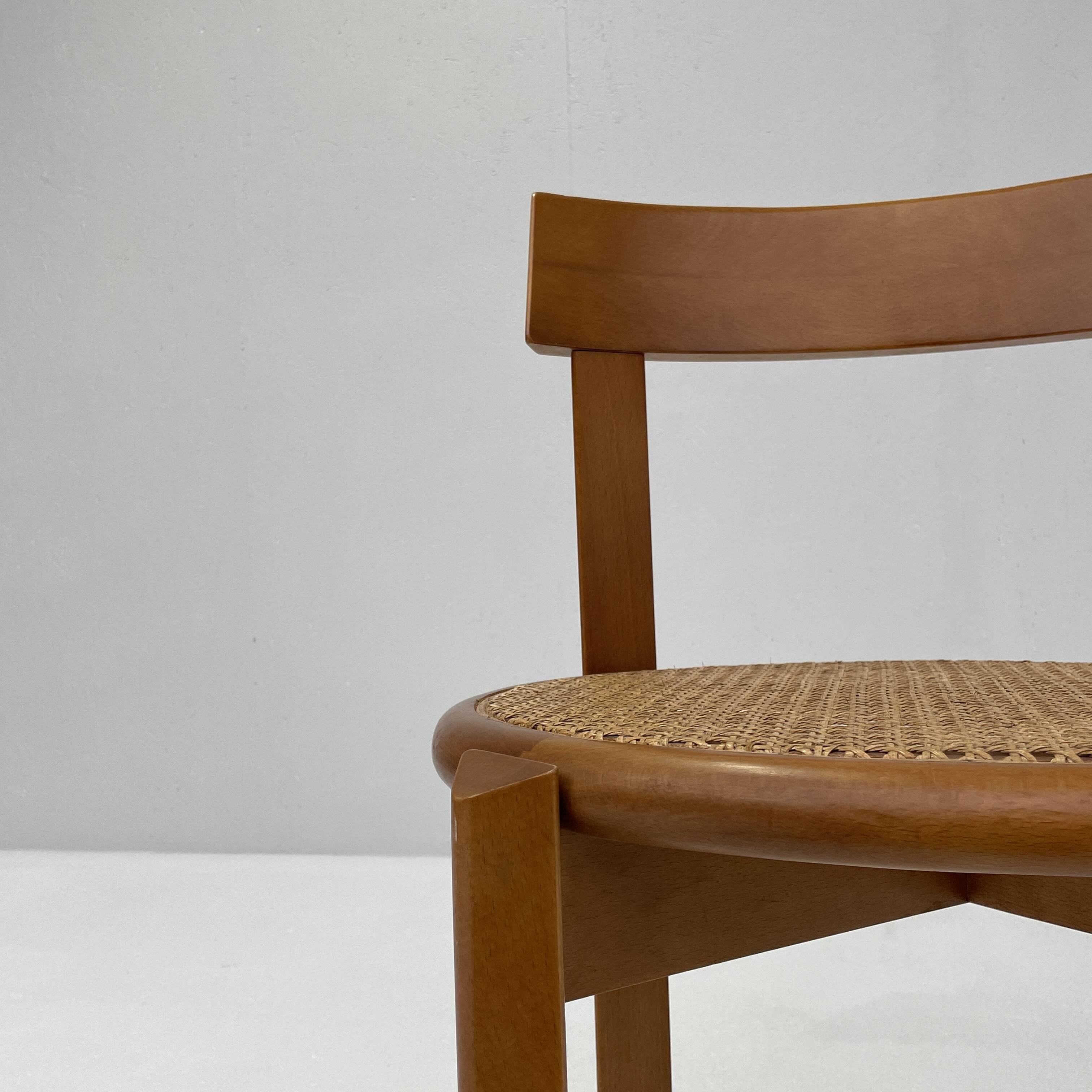 4 Italian wooden dining chairs with rattan seating