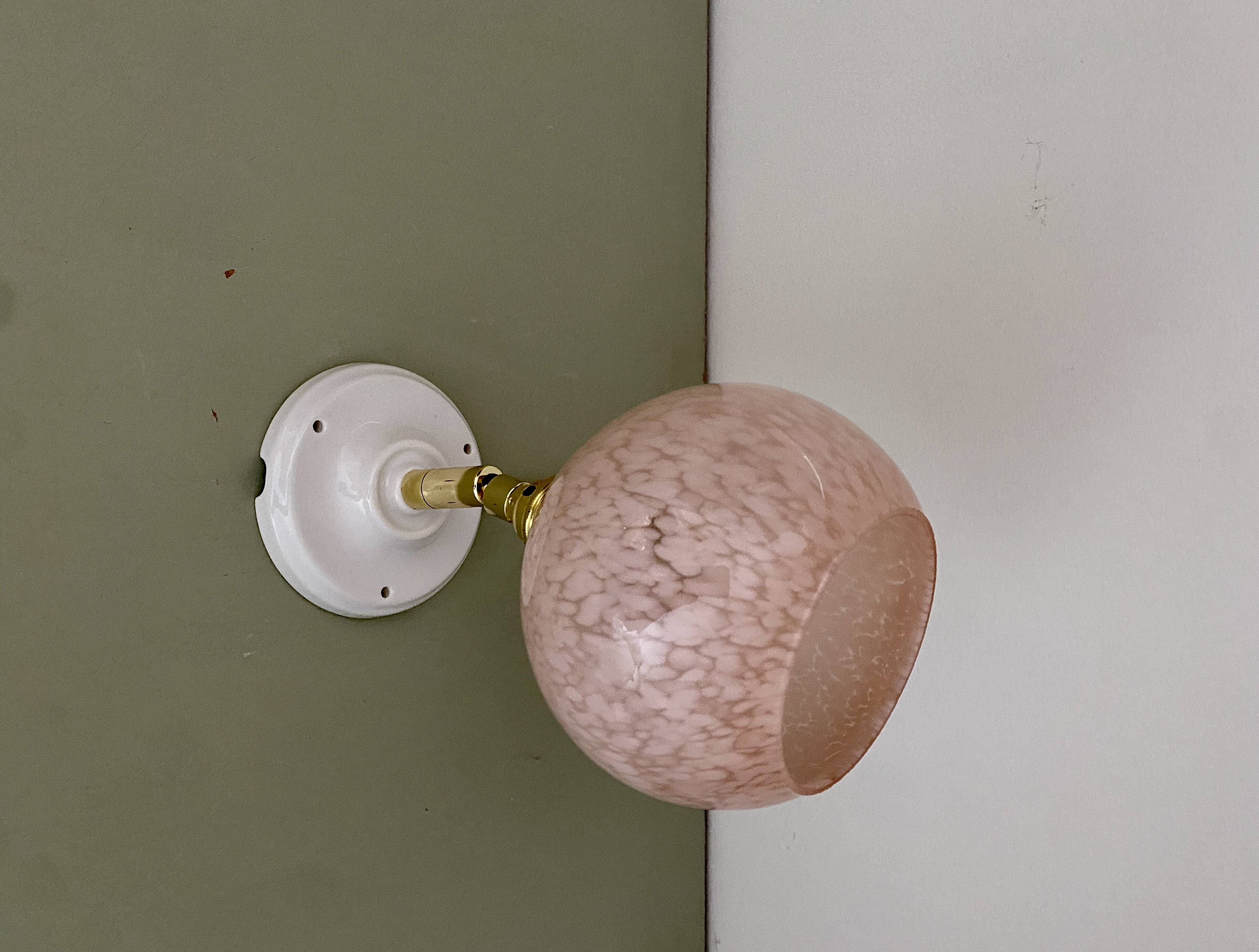 Vintage glass globe wall light from Clichy in pink.
