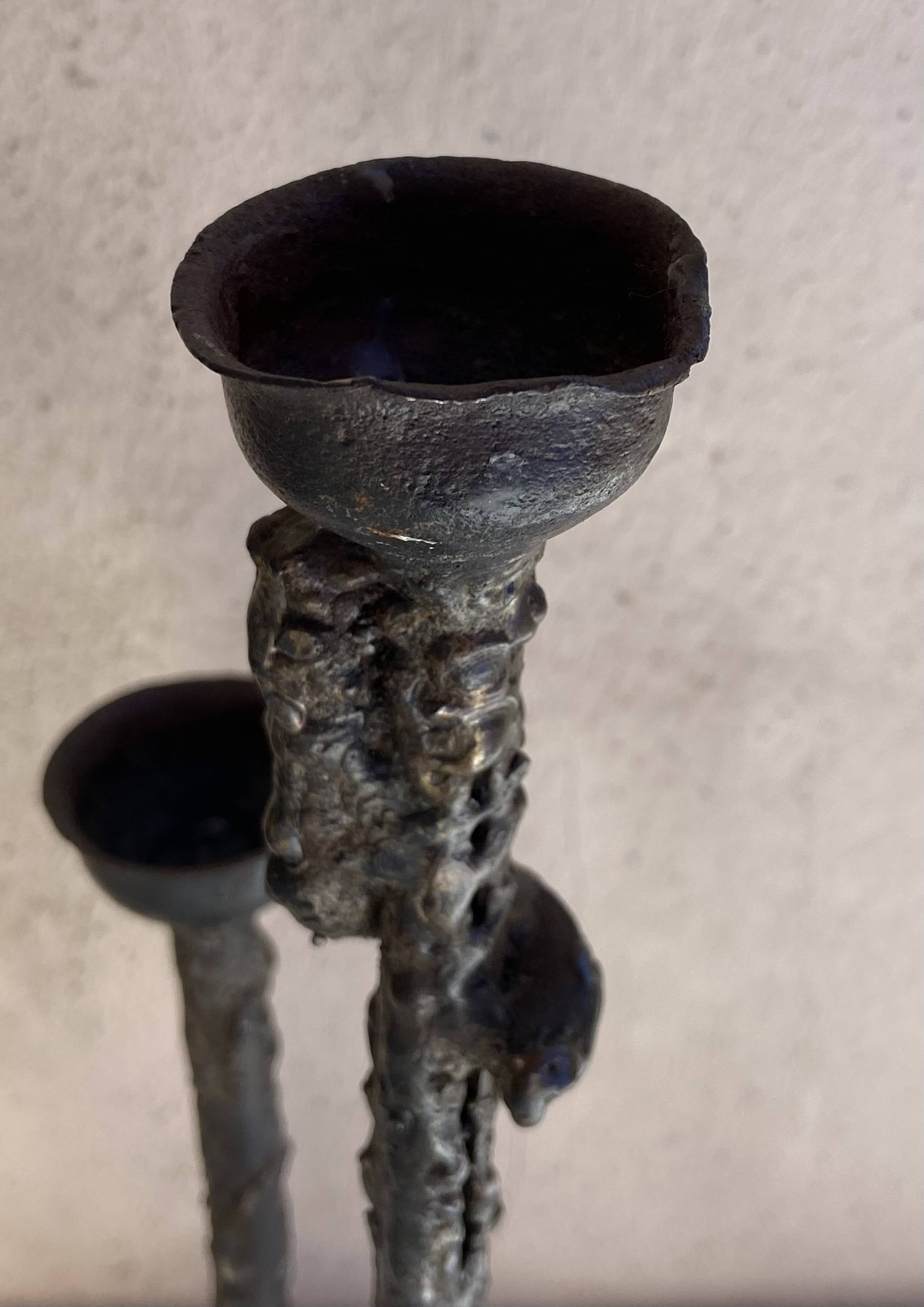 Brutalist iron candle holder