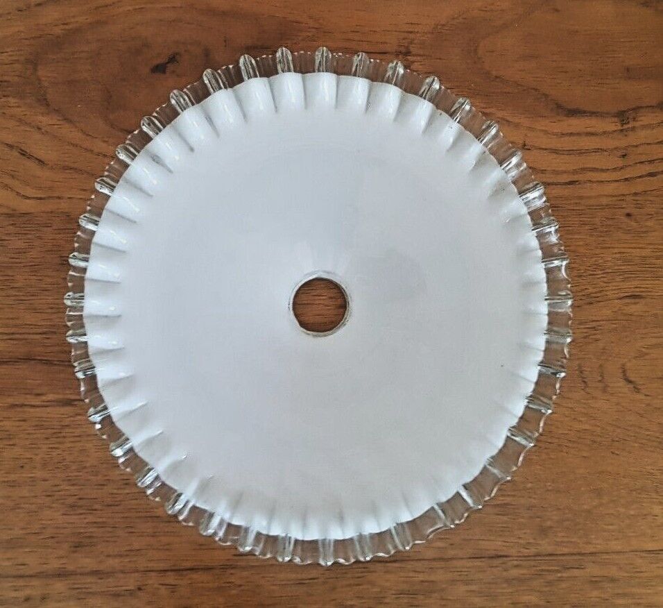 Vintage french frilled glass pendant shade white frosted glass clear edge 3649