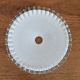 Vintage french frilled glass pendant shade white frosted glass clear edge 3649