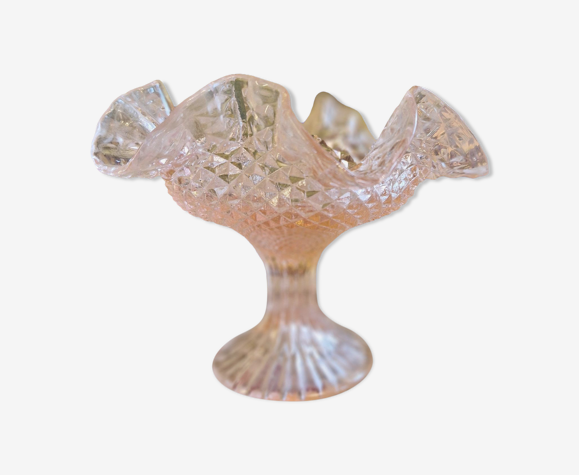 Small antique cup on foot in chiseled pink glass