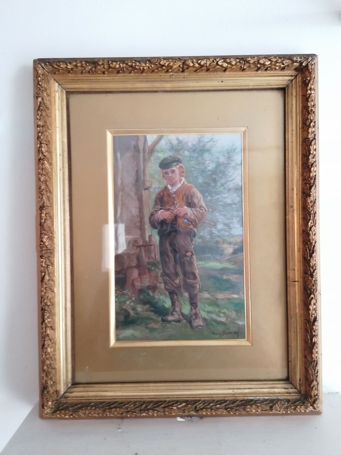 Painting of a young boy in the countryside