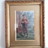 Painting of a young boy in the countryside