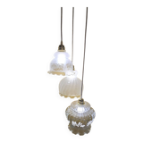 Original suspension of three vintage transparent glass globes.