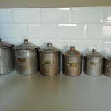 complete series of 6 metal jars with brass label