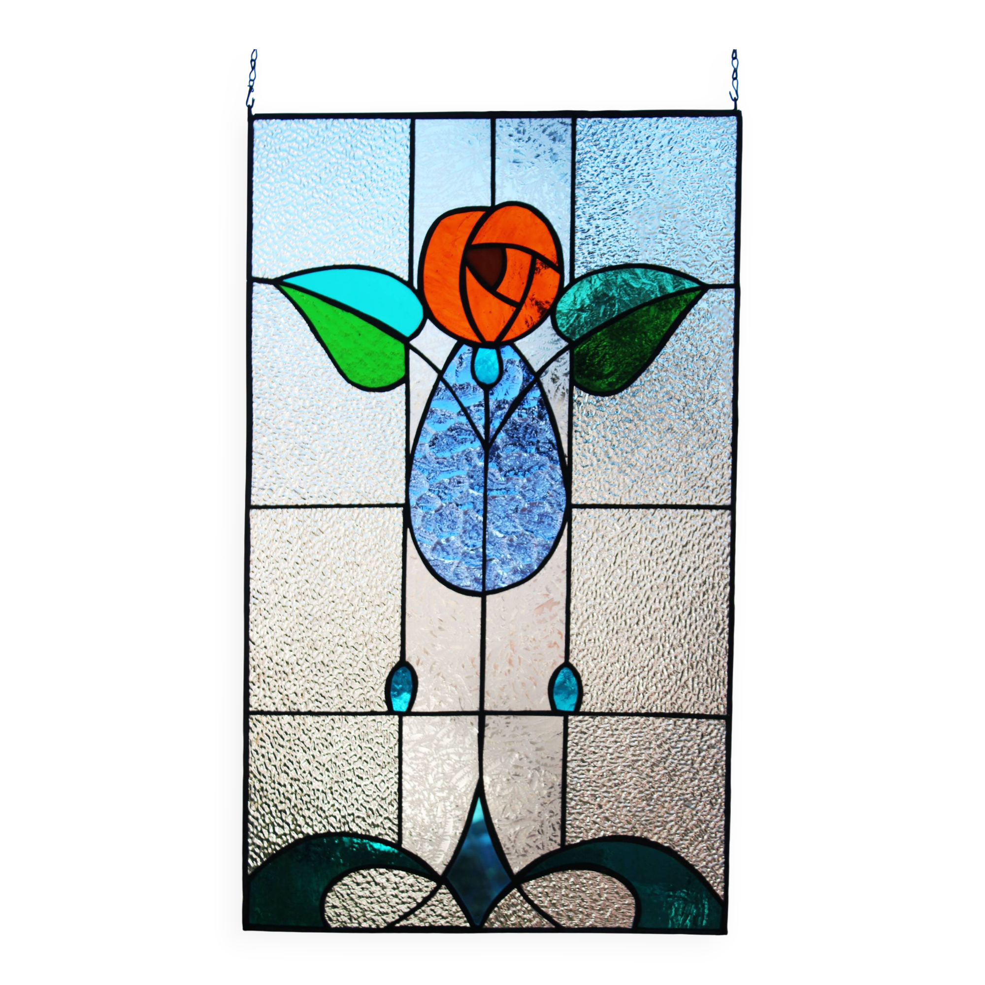 Vitrail décoratif Fleur stylisée – Verre coloré artisanal 40 × 70 cm