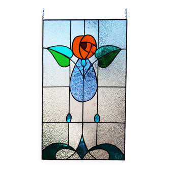 Vitrail décoratif Fleur stylisée – Verre coloré artisanal 40 × 70 cm