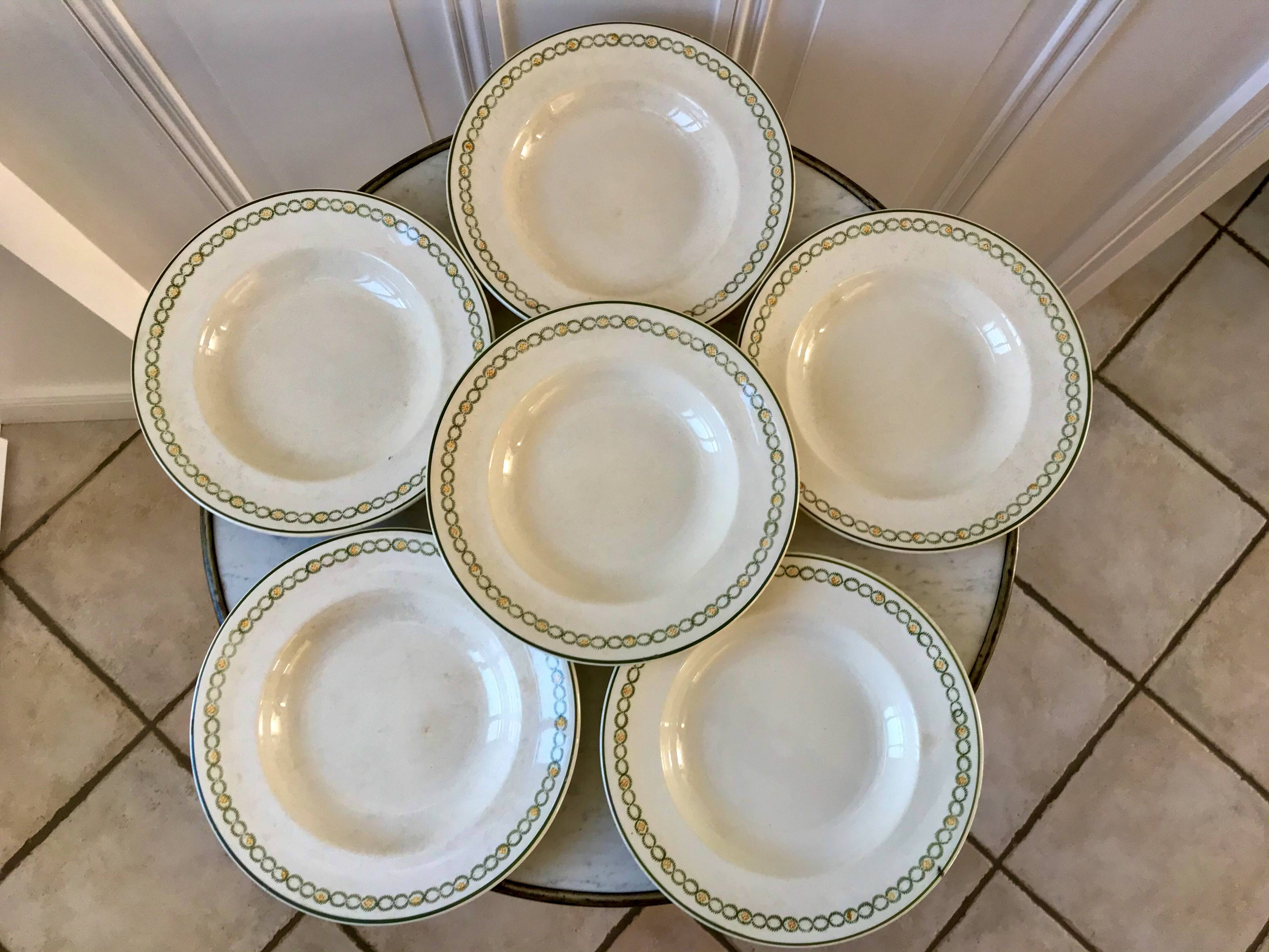 lot of 6 green and orange Longwy Iron Earth hollows from the beginning of the 19th century