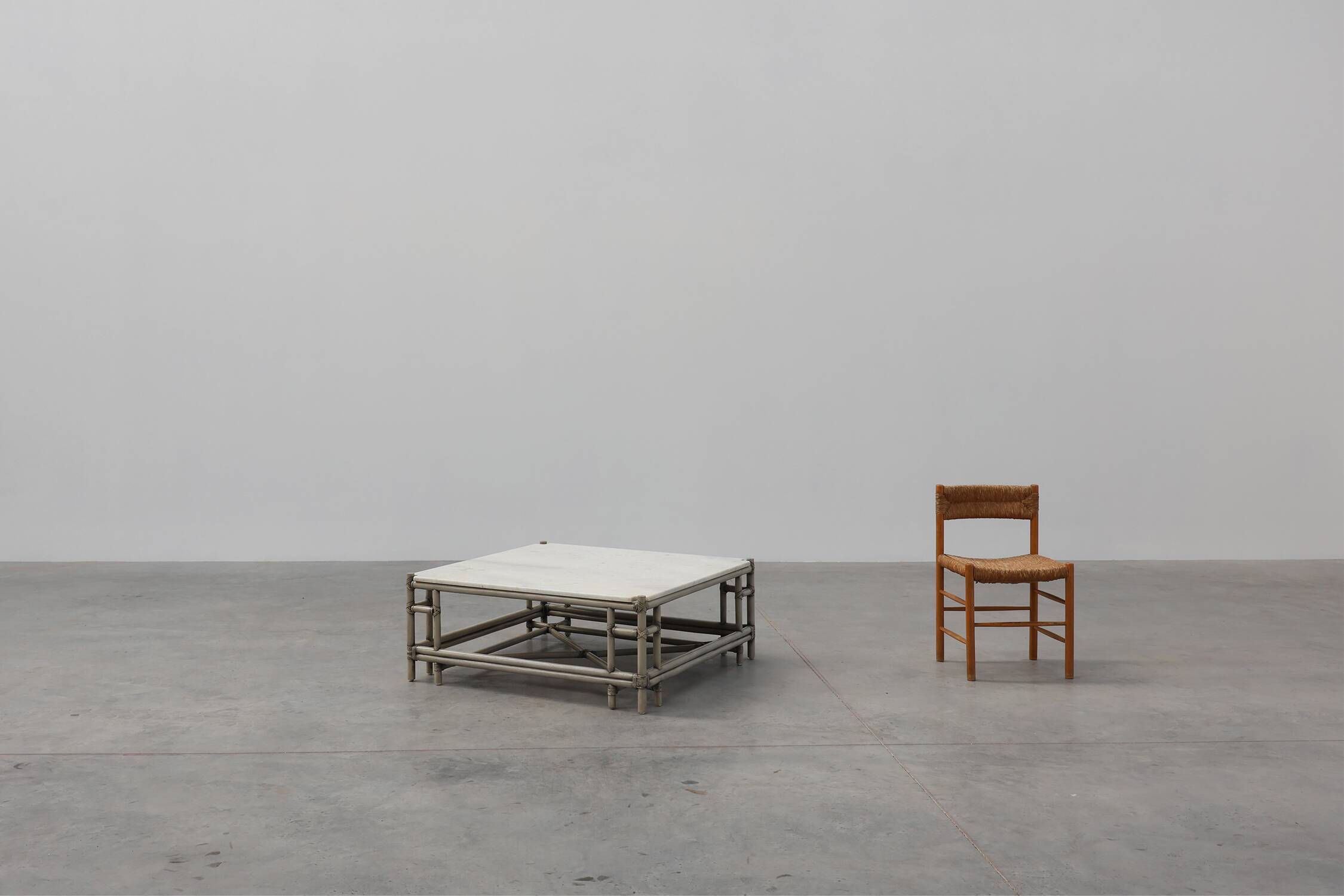 Large Wicker “Attila” Series Coffee Table with marble top by Gasparucci Ita