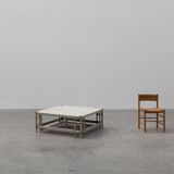 Large Wicker “Attila” Series Coffee Table with marble top by Gasparucci Ita