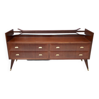 Commode en noyer de haute qualité avec plateau en verre épais, Italie