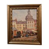 Huile sur panneau figurant un jour de marché a Namur Albert Dandoy (Namur 1885 à 1977)